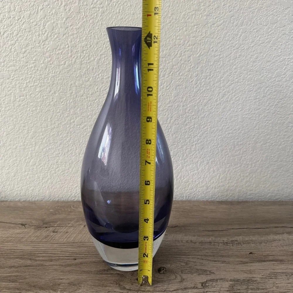 TARNOW POLAND AMETHYST Purple ART GLASS VASE WITH CLEAR BASE Heavy